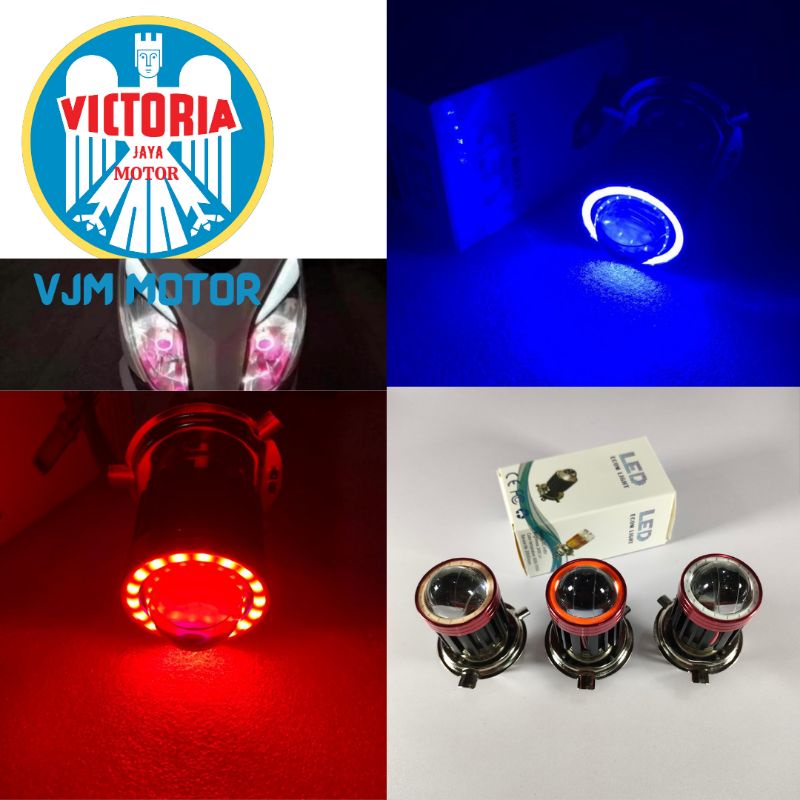 Lampu depan utama LED motor Vixion Mobil Scoopy Fi LED H4 combinasi Ring devil Eye small proji New Led mata jelly fish Nyala putih kuning Terang