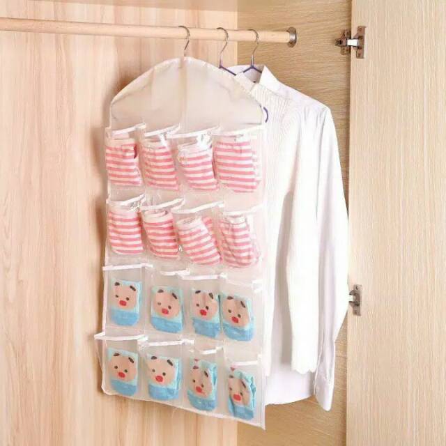 Pouch Hanging Organizer 16 Sekat Korean Set Tempat Celana Dalam Gantung Rak Gantung