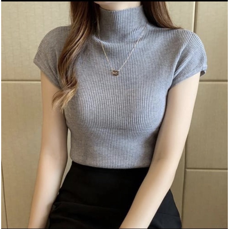 KBS BLOUSE LENGAN PENDEK RAJUT WANITA MURAH BAJU RAJUT PRETY TANGAN LENGAN PENDEK