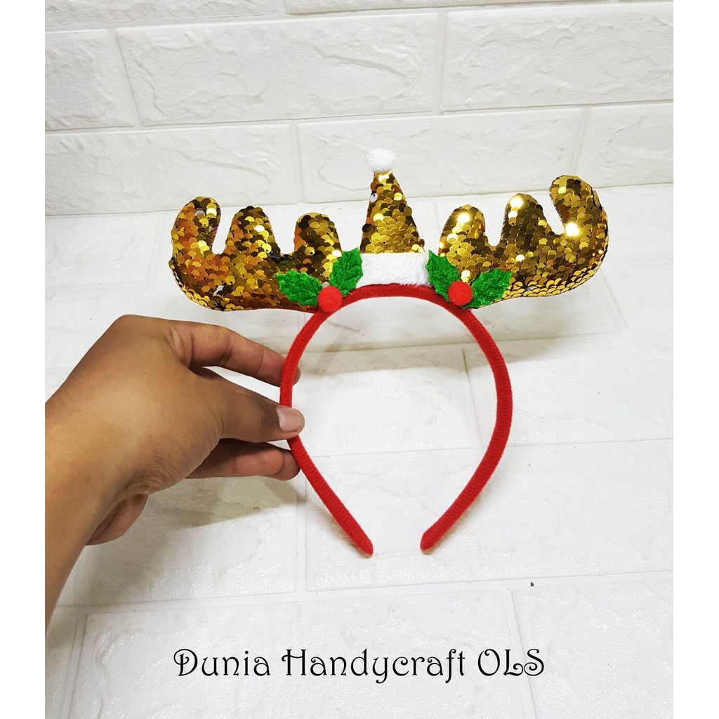 Bando Natal Rusa Tanduk Payet Bando Xmas Perayaan Pesta