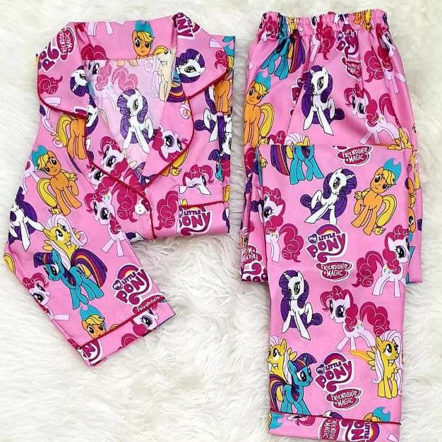 LFF Baju Tidur Wanita Piyama CP Motif Karakter-Kuda Poni Pink