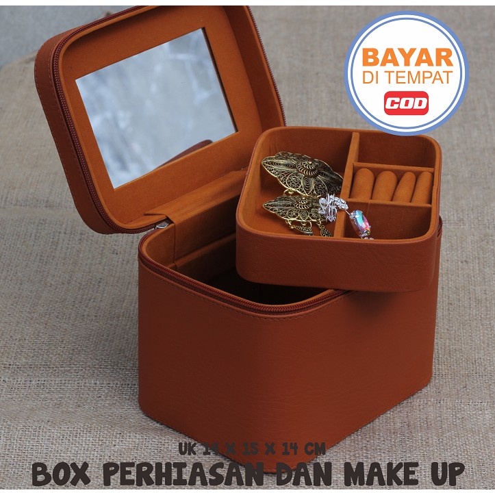 BEAUTY CASE MIX JEWELRY / TAS TEMPAT MAKE UP KOTAK KOSMETIK STORAGE BOX ORGANIZER BAG MOCCA