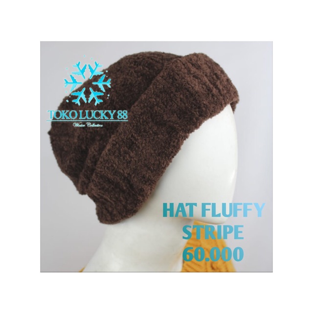 IMPORT Hat Fluffy Stripe Topi Kupluk Fluffy Wool Rajut Hat Fluffy Stripe