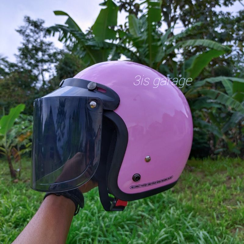 HELM BOGO DEWASA WANITA RETRO FULL LEHER SNI KACA DATAR