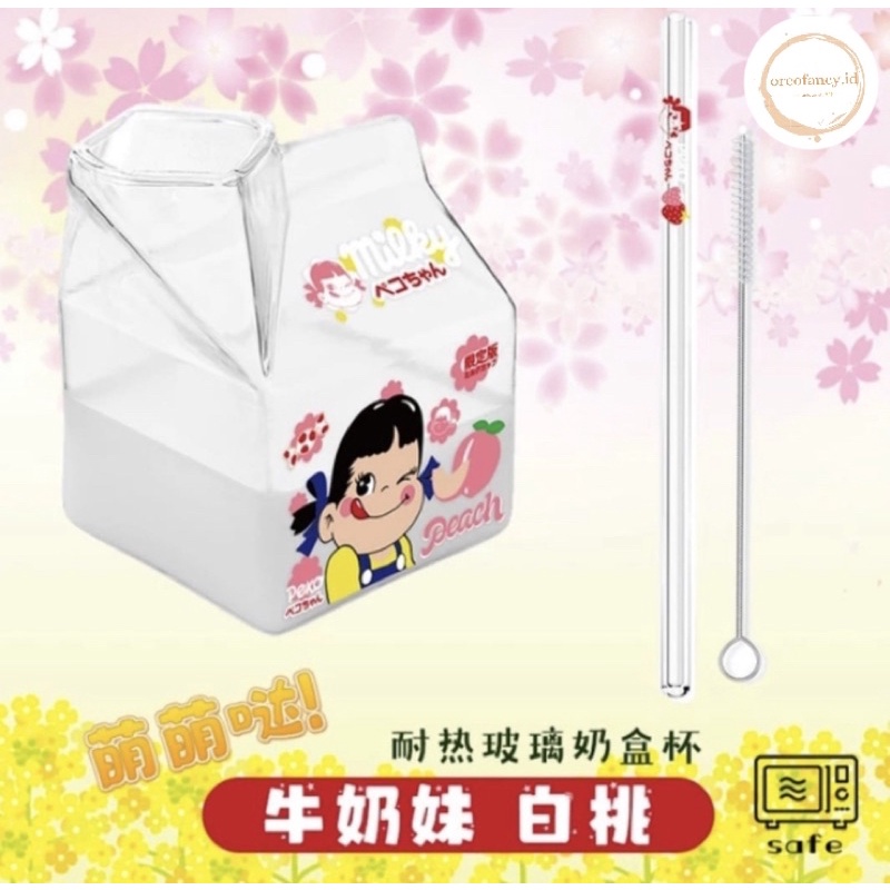 GELAS AESTHETIC (INCLUDE SEDOTAN KACA + SIKAT) GELAS SUSU PEKO/GELAS UNIK/GELAS LUCU/GELAS BENING/GE