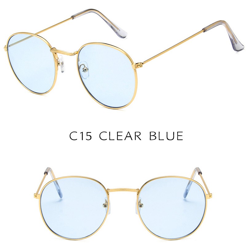 (YUZHU) Bayar di Tempat Korean Ulzzang Retro Besi Frame Candy Color Small Bundar Kacamata Hitam Sunglasses