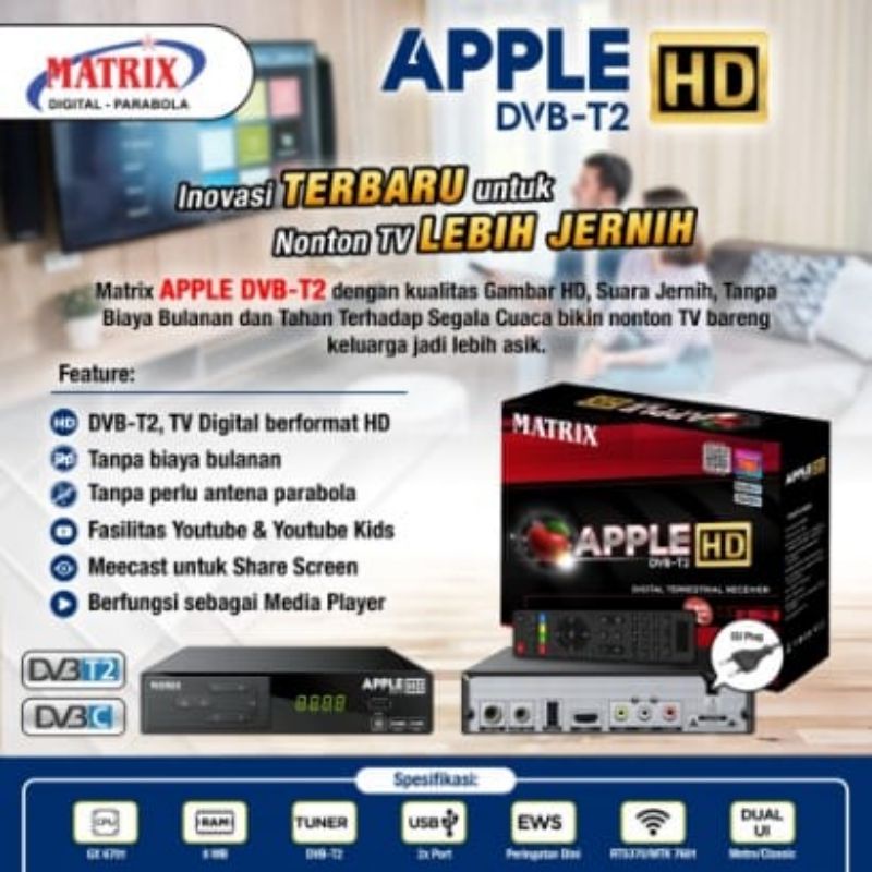 STB MATRIX APPLE MERAH SET TOP BOX DVB T2 HD Merah  TV Digital UHF Antena Garansi