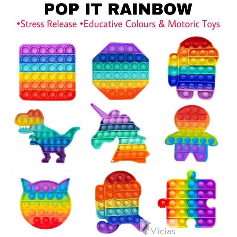 Pop It Fidget Toy Murah Rainbow Mainan Anak Penghilang Stress Tiktok