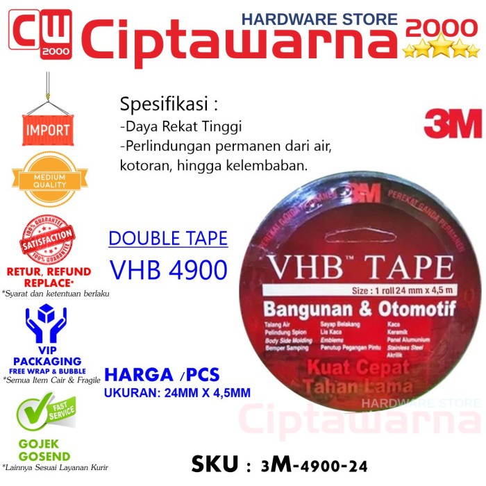 

(BISA COD) 3M VHB Double Tape Automotive 4900 Asli 24mm