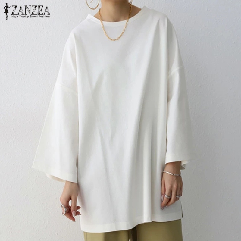 ZANZEA Women Crew Neck Long Sleeve Solid Color Casual Blouse