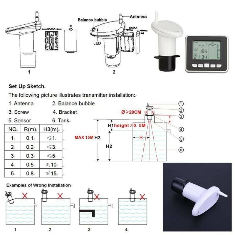 Ultrasonic Water Tank Level Meter TS-FT002 with Temperature Display