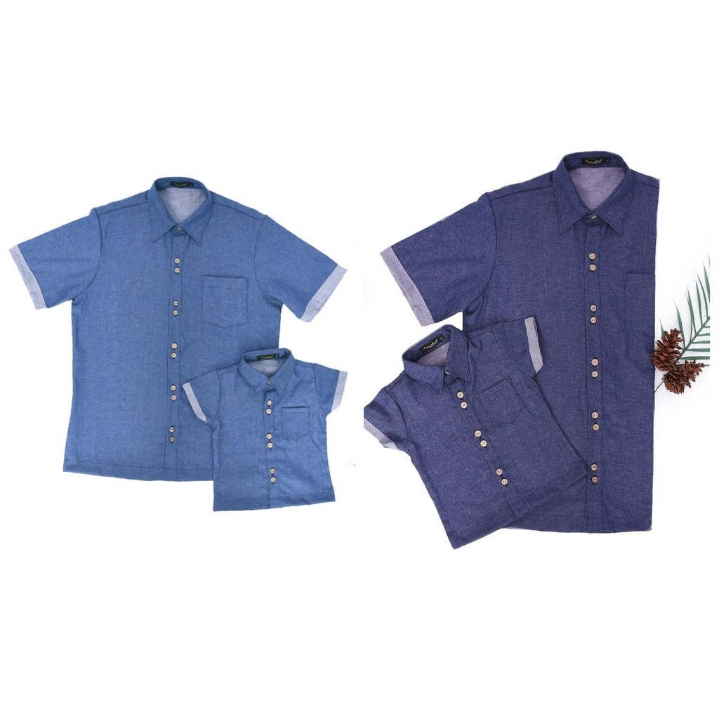 Baju Island- Parker Hem Dad &amp; Kid, Kemeja Setelan Keluarga, Denim Blue Jeans