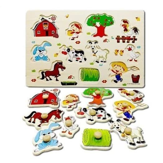 ( BISA COD ) NEW PRODUK mainan puzzle edukatif Edukasi  kayu bergambar Premium - educational farm animal wooden toys/ Wooden Knob Puzzle Ternak A3017 Murah