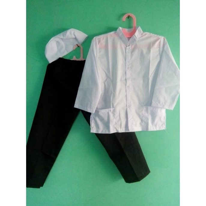 Seragam | Baju Muslim Setelan Koko Putih Celana Hitam