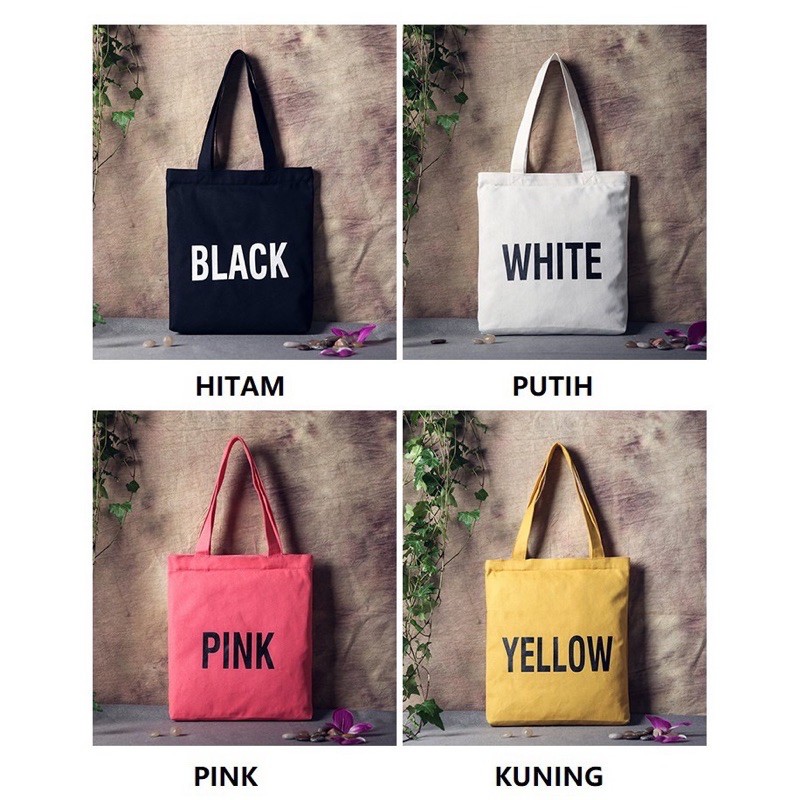 TOTEBAG FASHION PINK YELLOW WHITE BLACK / TOTE BAG WARNA / TOTEGBAG COLOUR / TOTEBAG FASHION