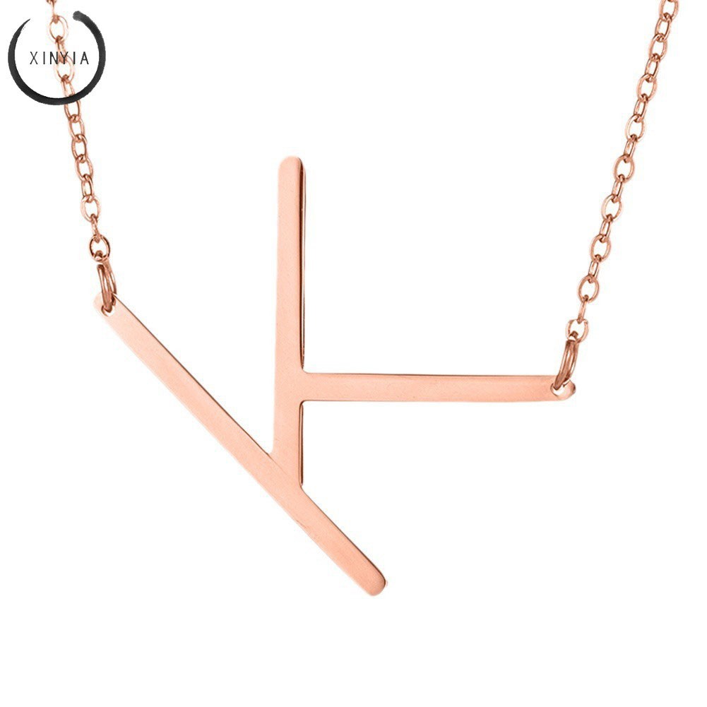 Kalung Rantai Liontin 26 Huruf Bahan Stainless Steel Warna Rose Gold untuk Wanita