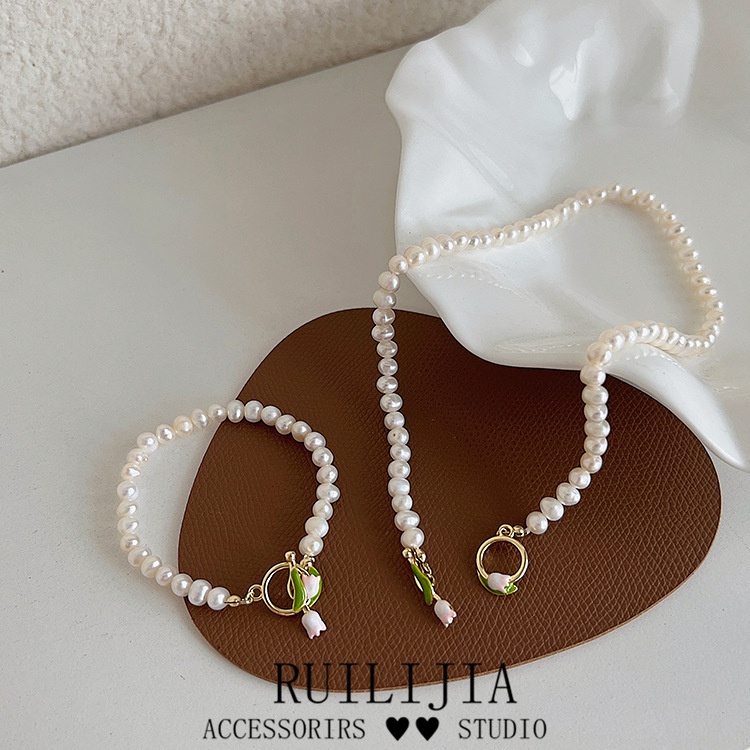 IFYOU Kalung Rantai Choker Liontin Bunga Tulip Hias Mutiara Gaya Vintage Untuk Wanita