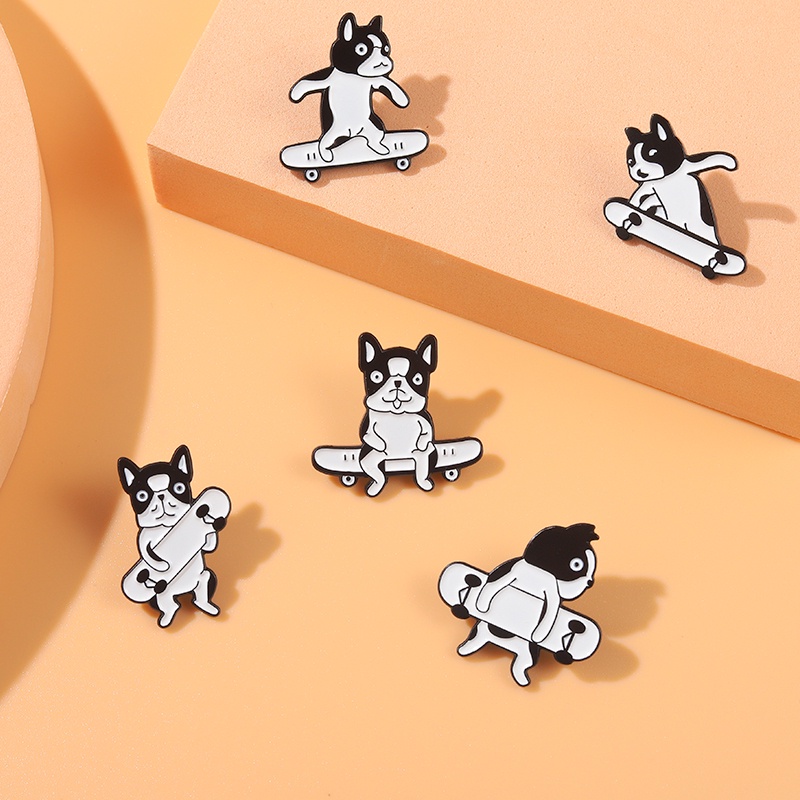 Animal Cartoon Dog Enamel Lapel Pins Dog Skateboard Badge Brooches Jewelry for Backpack Girls Women Clothes