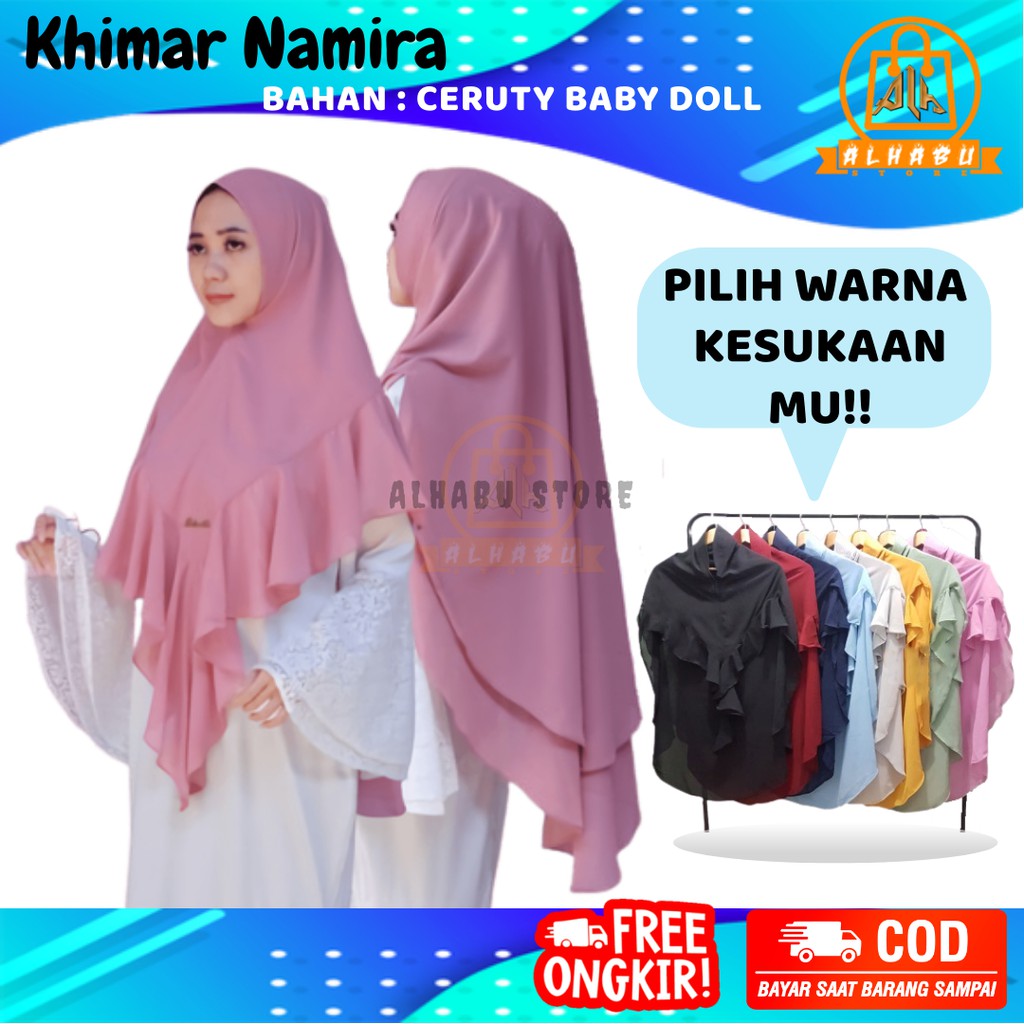 Jilbab Hijab Khimar Syari 2 Layer Jumbo Bergo Maryam Terbaru Murah Rabbani Cantik Polos NAMIRA A10