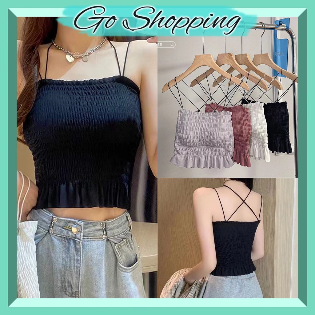 GO!BR872 TankTop Crop Top Bra Korean Style Bahan Katun Import Tali silang c