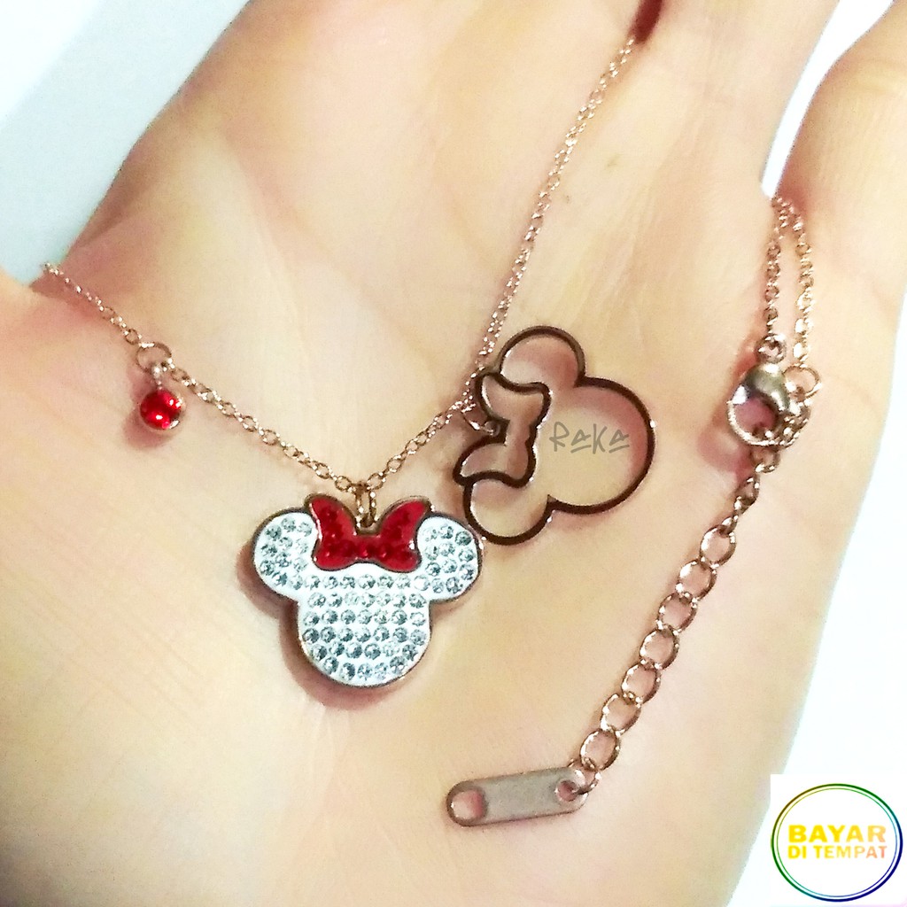 RAKA Acc - Kalung MINNIE MOUSE 2 Bandul Putih Xuping Gold Perhiasan Cantik Wanita Lapis Emas 18k 179