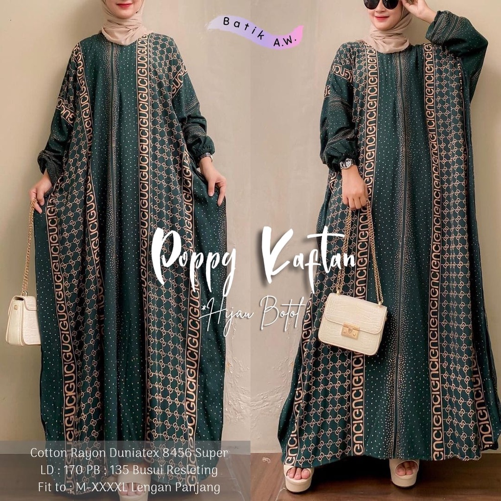 Batik A W - Popy Kaftan Wanita Jumbo XXXXL Motif Branded Gucci Busui Lengan Panjang Cotton Rayon Premium