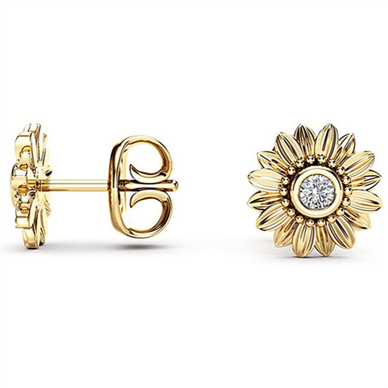 Anting Stud 925 Sterling Silver Bentuk Bunga Matahari Daisy Gaya Boho Untuk Wanita