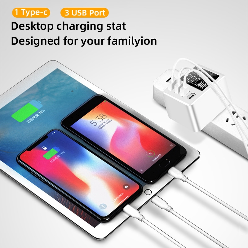 30W USB Fast Charger Quick Charge QC 3.0 Type C Mobile Phone 3 USB Port Hubs Smart Charger