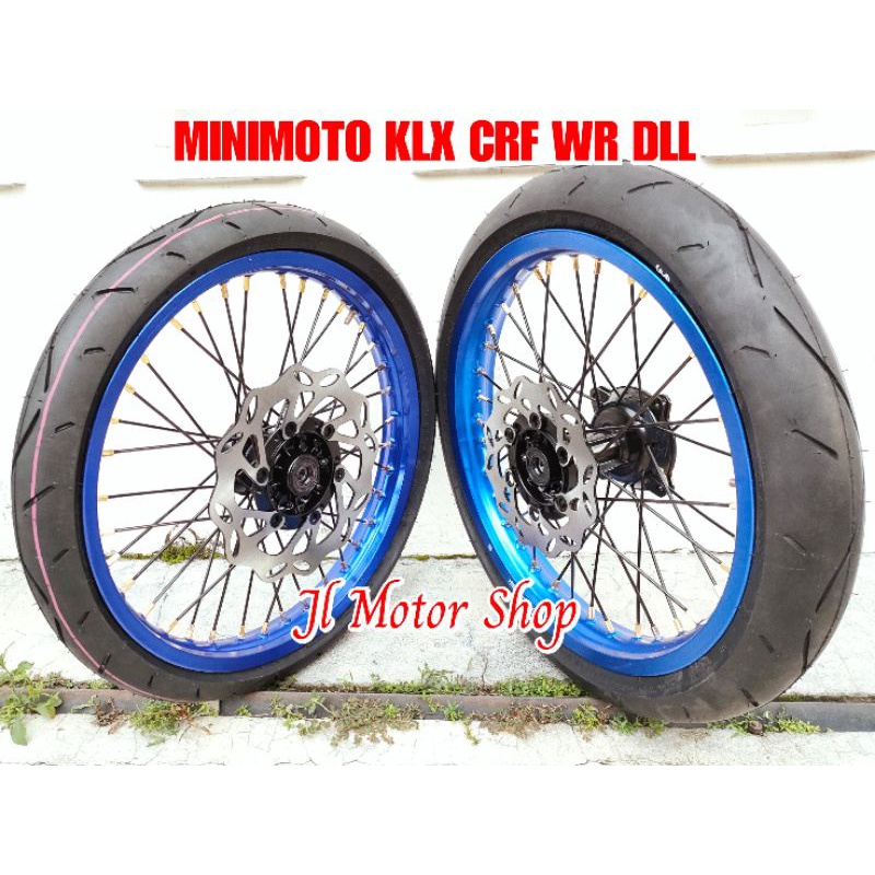 PAKET VELG  MINIMOTO SUPERMOTO MINI CRF 150 CRF150 KLX D-TRACKER 150 RING 17 UKURAN PELEK KECIL PLUS BAN