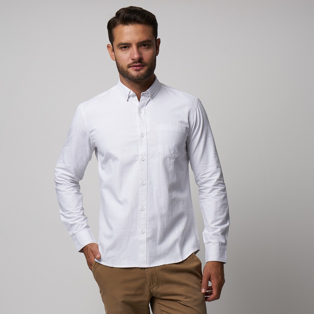 Kemeja Cowok Polos Pria Tangan Panjang Putih Premium Quality Sigarate Slimfit Casual Kantoran Trendy