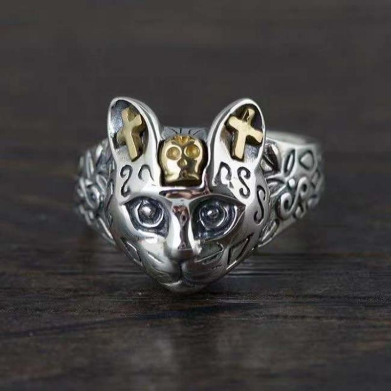 Cincin Lapis Emas Desain Hewan Kucing Untuk Pria Muslim