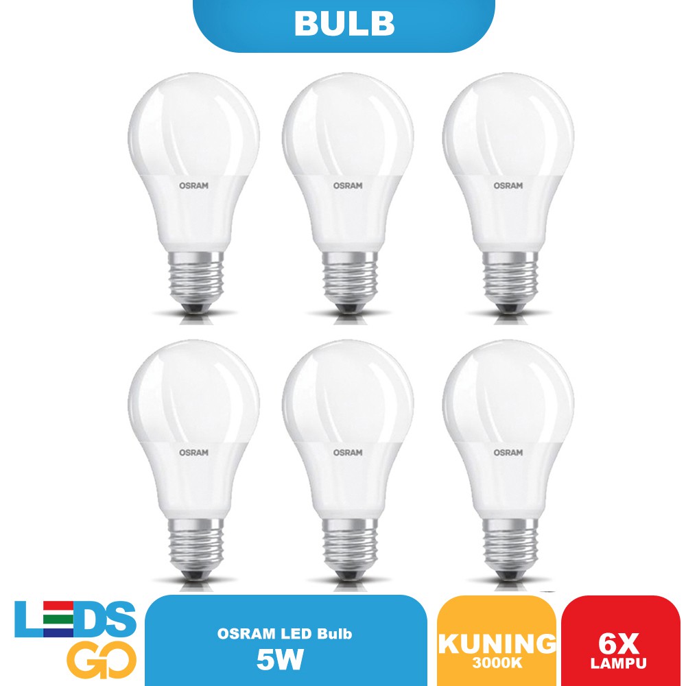 (PAKET ISI 6) OSRAM Lampu Bohlam LED 5 Watt Kuning