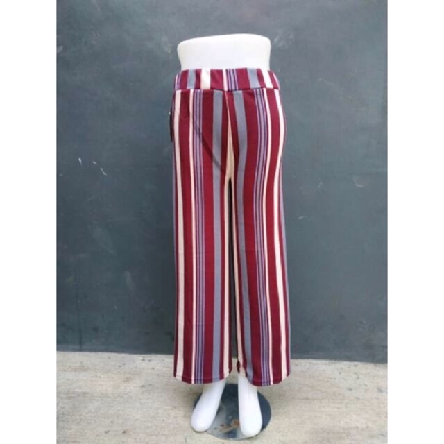 Blester kulot panjang bahan scuba import stripe pants kekinian-3