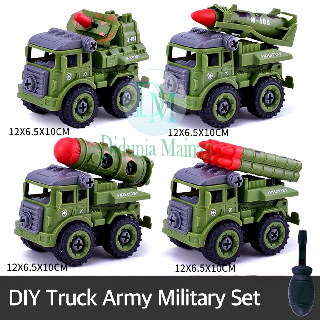 mainan edukasi mobil mobilan anak engineering truck diy army military bongkar pasang truk tentara militer set