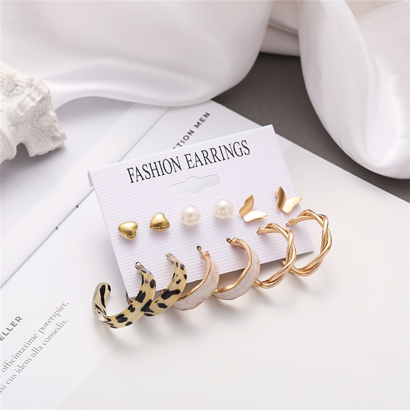 YEEZII 12Pcs/Set Pearl Hoop Earrings Set Butterfly Heart Stud Earring Leopard Oil Dripping Earings for Women Accessories Jewelry