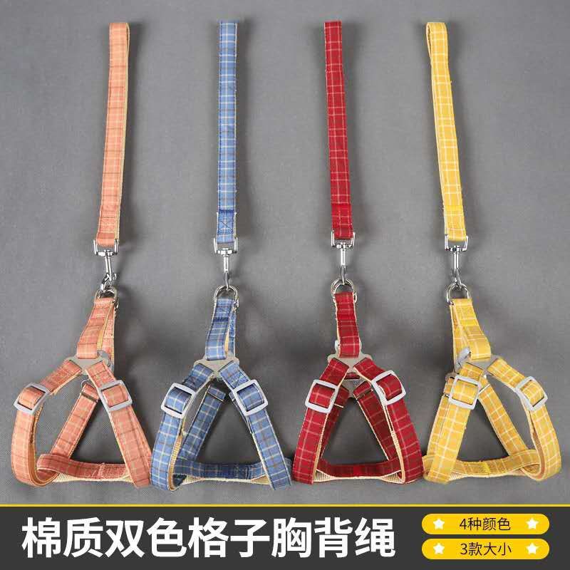 Pet Harness Dog Cat / Tali Tuntun Anjing Kucing Kelinci - Denim kotak