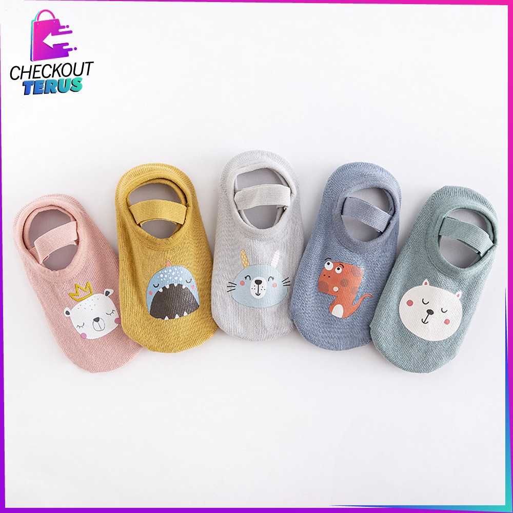 CT P216 Sepatu Bayi PreWalker Kaos Kaki Anak Bayi Unisex dengan Strap Motif Kartun Hewan Sepatu Baby Gambar Binatang Anti Slip