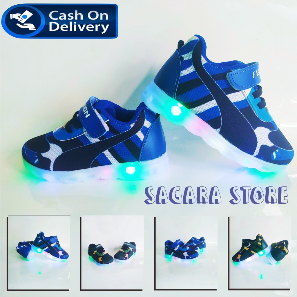 Sepatu AnakCowok dan Cewek LED Bisa Nyala Motif ARMY KEREN