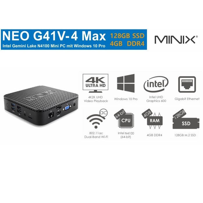 MINIX NEO G41V-4 MAX Mini PC - Intel N4100 RAM 4GB ROM 128GB Win 10 - Mini PC Terbaru dari MINIX - Upgrade Version dari MINIX NEO G41V