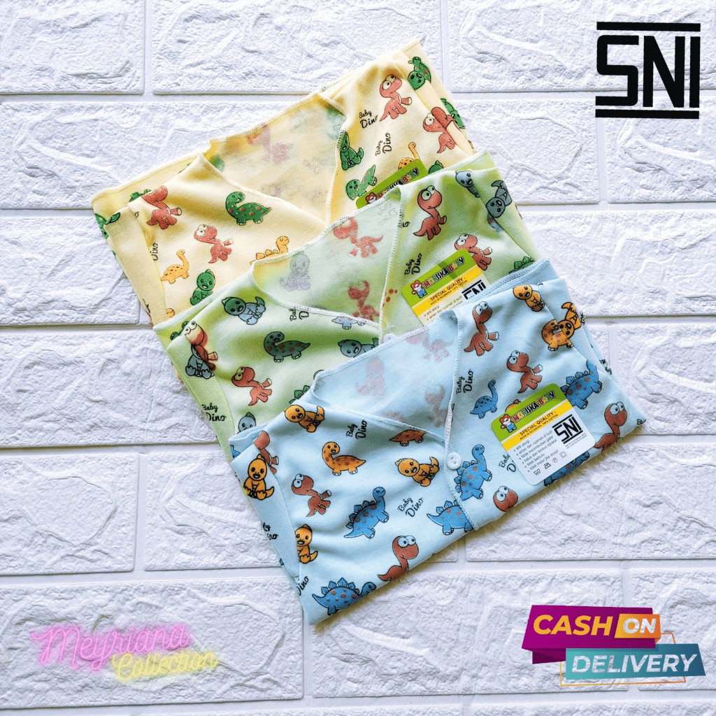 3 Pcs Baju Bayi Baru Lahir Lengan Pendek Corak Dinosaurus SNI Meyriana Collection