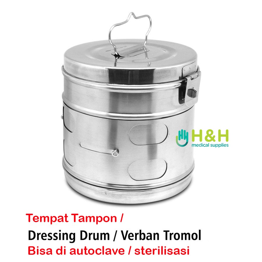 Tempat Tampon Steril / Dressing Drum / Verban Tromol Stainless Steel