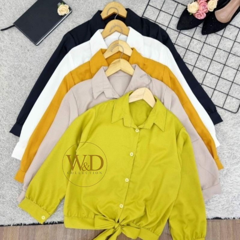 Atasan Kemeja Crop Top Wanita Blouse Polos Crop