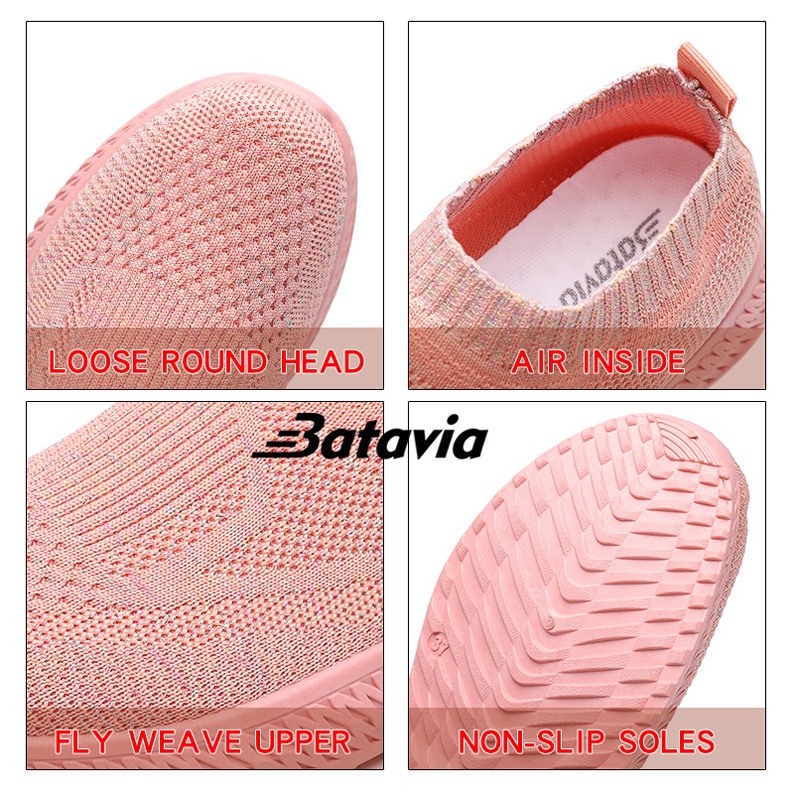 Batavia Merah Jambu sepatu kanvas wanita rajut sepatu wanita sepatu tanpa tali hitam Sepatu Wanita Sport Women Sneakers A117-5