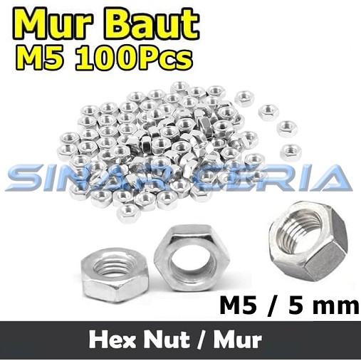 MUR M 5 - MUR BAUT JP M5 5mm Female Thread Hex Metal Nut ISI 100 PCS