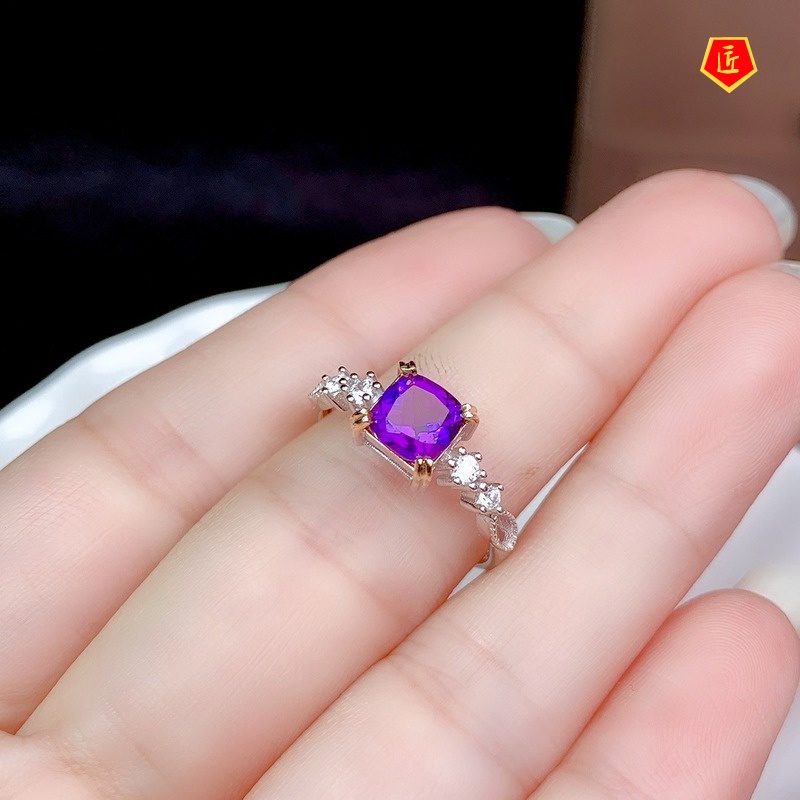 [Ready Stock]Elegant Creative Amethyst Square Diamond Ring for Women