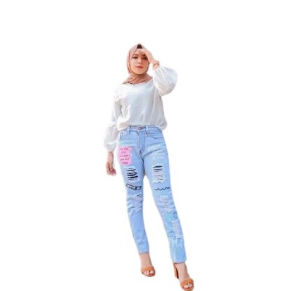 CELANA JEANS WANITA MODEL BOYFRIEND SOBEK SABLON