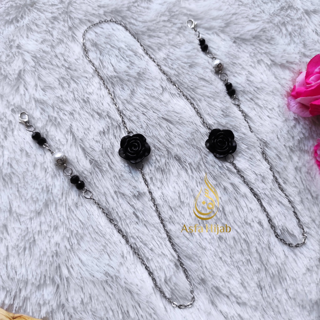 Strap Masker 2in1 Mawar Rantai Kristal Konektor Masker Murah