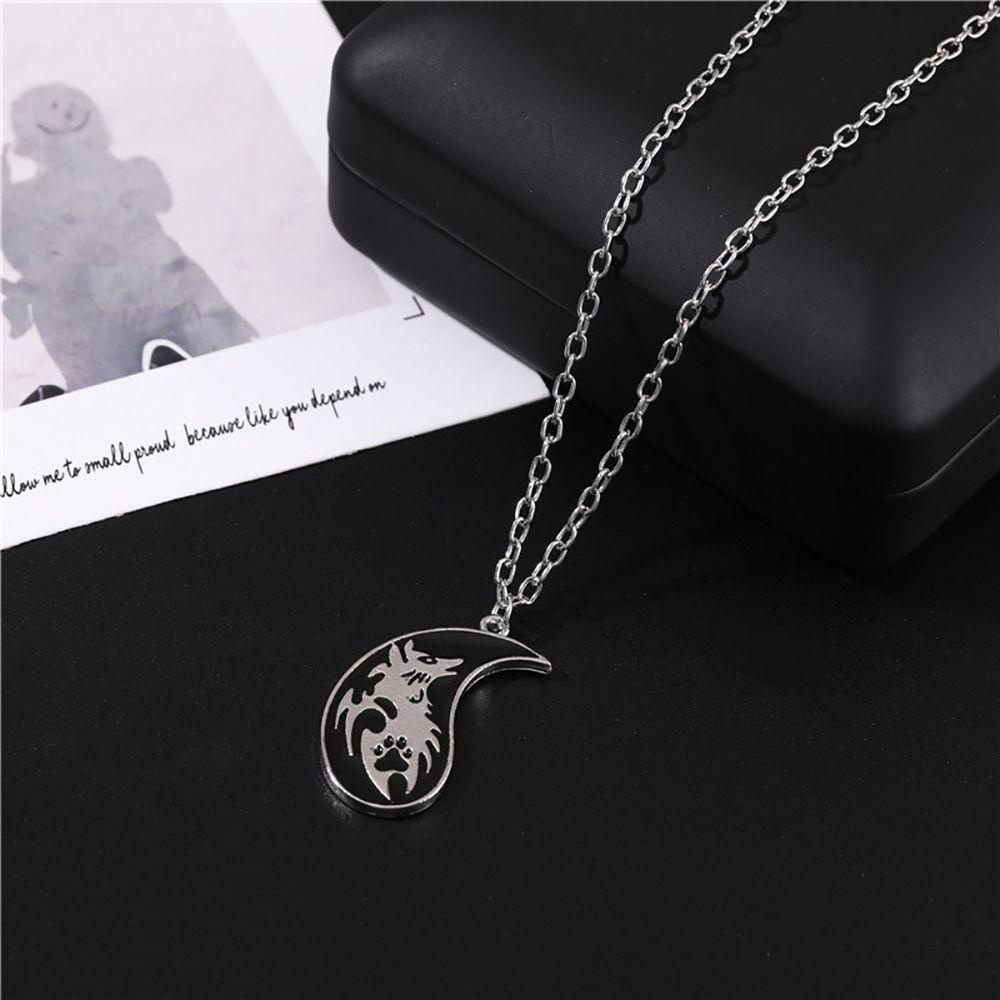 Agustinina Couple Necklace Trendy 2Pcs/set Unisex Wanita Pecinta Persahabatan Kalung Pria Untuk Sahabat Gaya Cina Gosip Naga Liontin