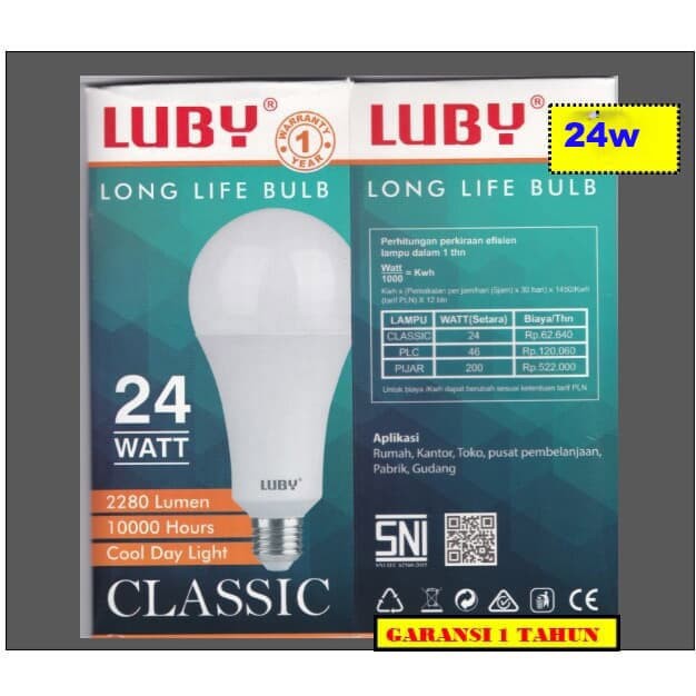 Luby classic 24w Lampu Bohlam LED 24 Watt bulb PUTIH garansi 1 tahun