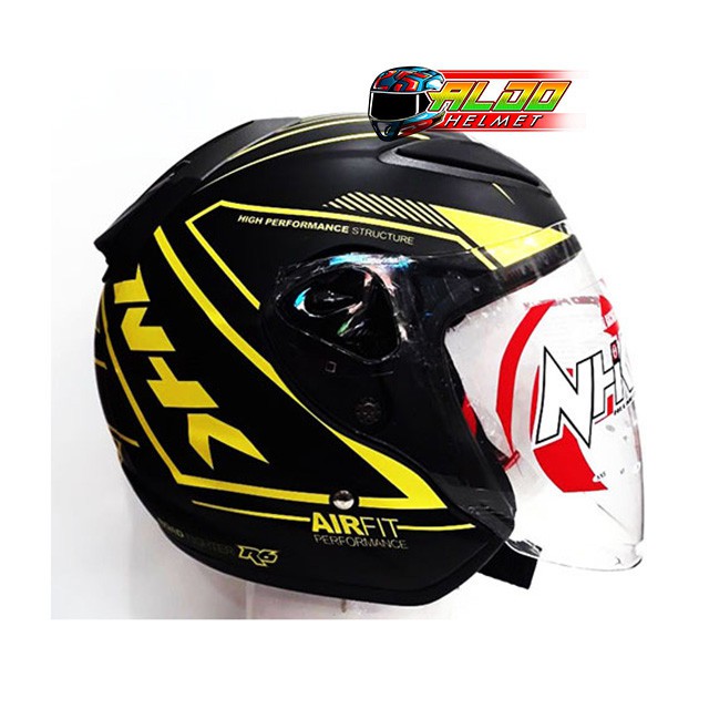 HELM NHK R6 MOTIF AIRFIT BLACK DOFF YELLOW HALF FACE JUAL KYT INK - SIZE M